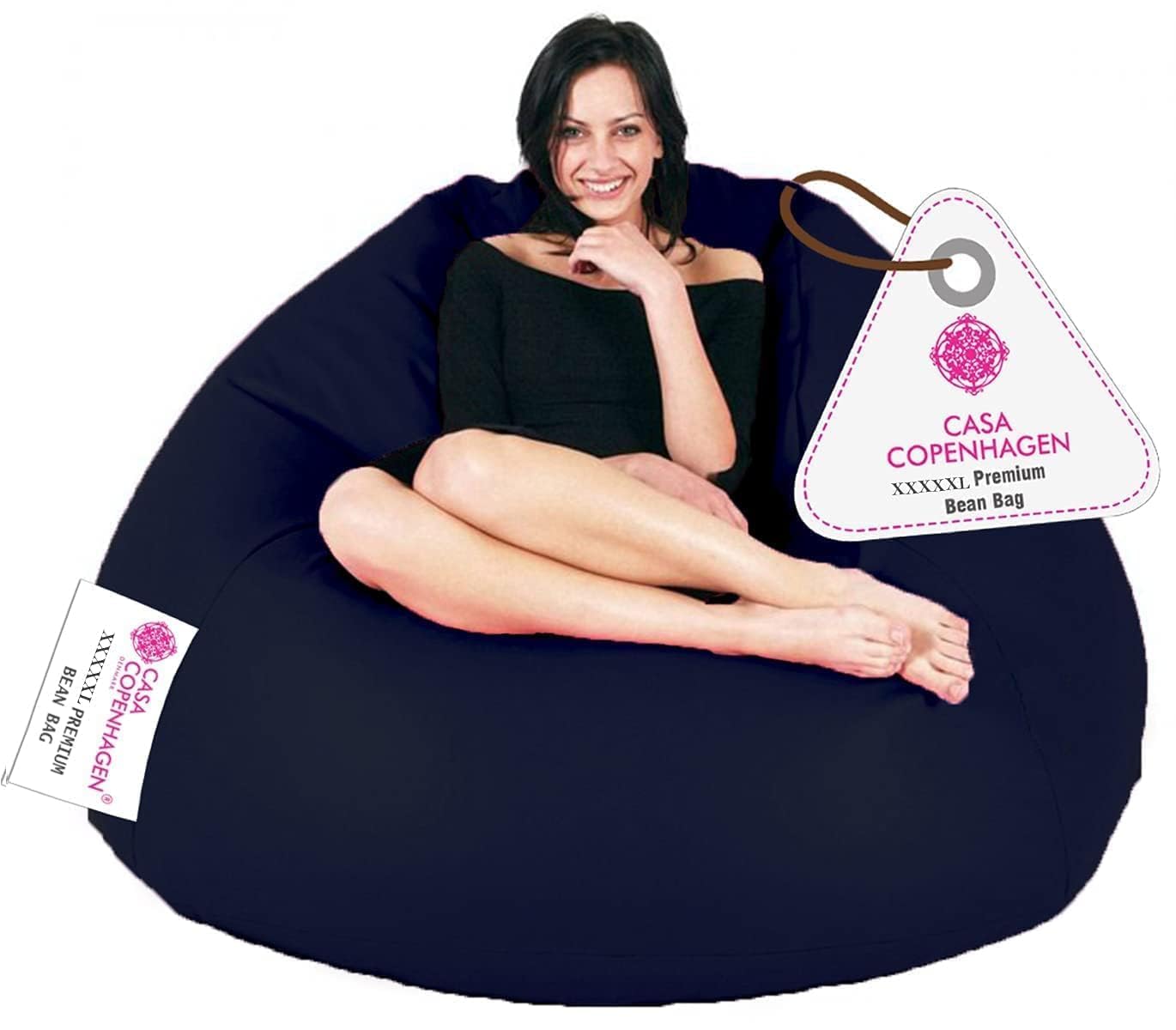 Casa Copenhagen Premium Leather Bean Bag Chair, Filled with Beans | Capacity: Upto 7 Ft Height, 200 KG Weight | 5XL | Dark Navy Blue-picture-20
