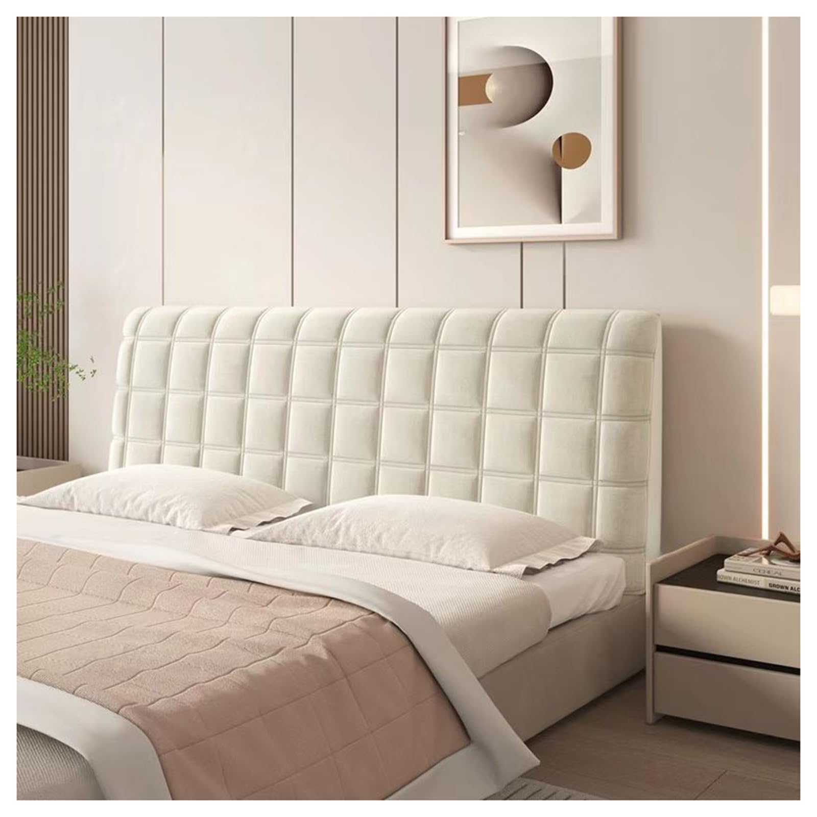 GOFOHIMI Protector De Cabecera De Cama De Terciopelo Fundas De Cabecera De Cama Individual/Doble Elásticas Funda De Respaldo Tapizada Todo Incluido,Blanco,150cm