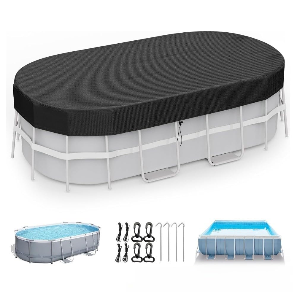 Bâche rectangulaire 420D pour piscine hors sol ovale très résistante et imperméable, protection contre les débris avec accessoires (2,1 x 3 m)