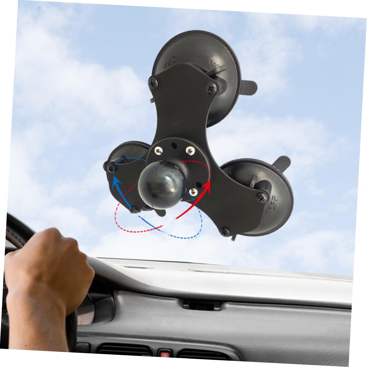 SHINEOFI Soporte De Ventosa para Parabrisas Triple Ventosa Base Ajustable Cierre Giratorio para Coche Ventana Compatible GPS Telefono Navegador