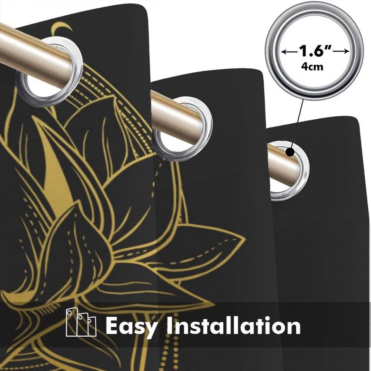 3D Goldener Lotus Vorhänge mit ösen B 150 X H 166 cm Mikrofaser Gold Gardinen Blickdicht Verdunkelungs Scheibengardinen 2 Stücke für Wohnzimmer Schlafzimmer Kinderzimmer Küche