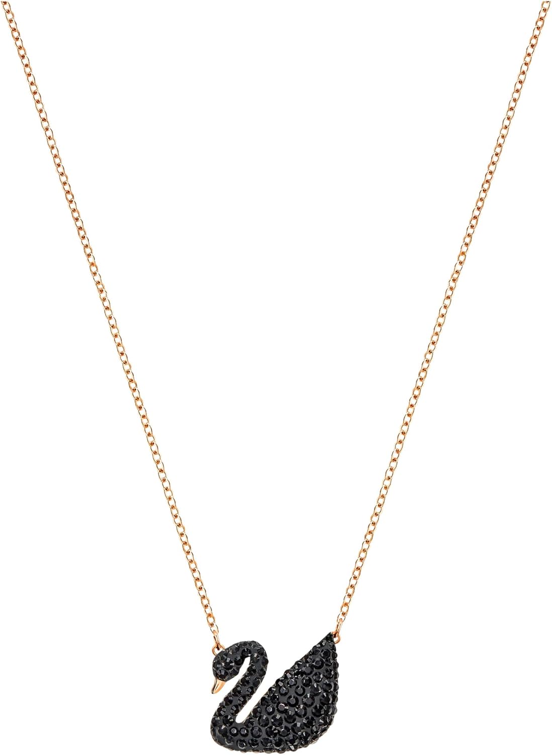 Swarovski Iconic Swan Necklace and Earrings Collection, Rose Gold Tone Finish, Black Crystals