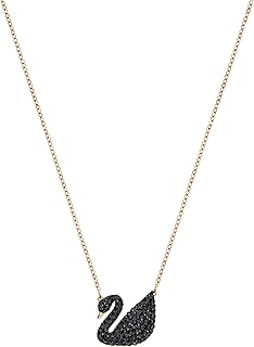 Iconic Swan Necklace and Earrings Collection, Rose Gold Tone Finish, Black Crystals