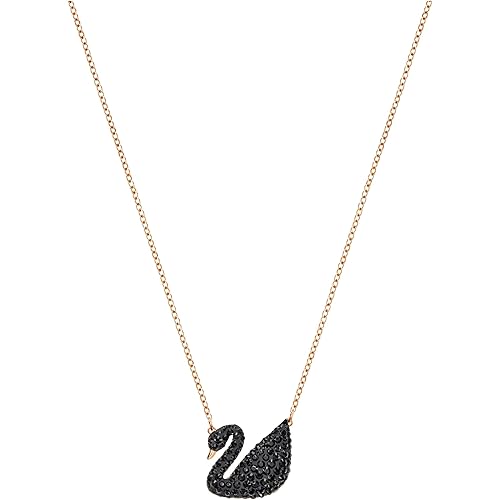 Swarovski Iconic Swan Necklace and Earrings Collection, Rose Gold Tone Finish, Black Crystals