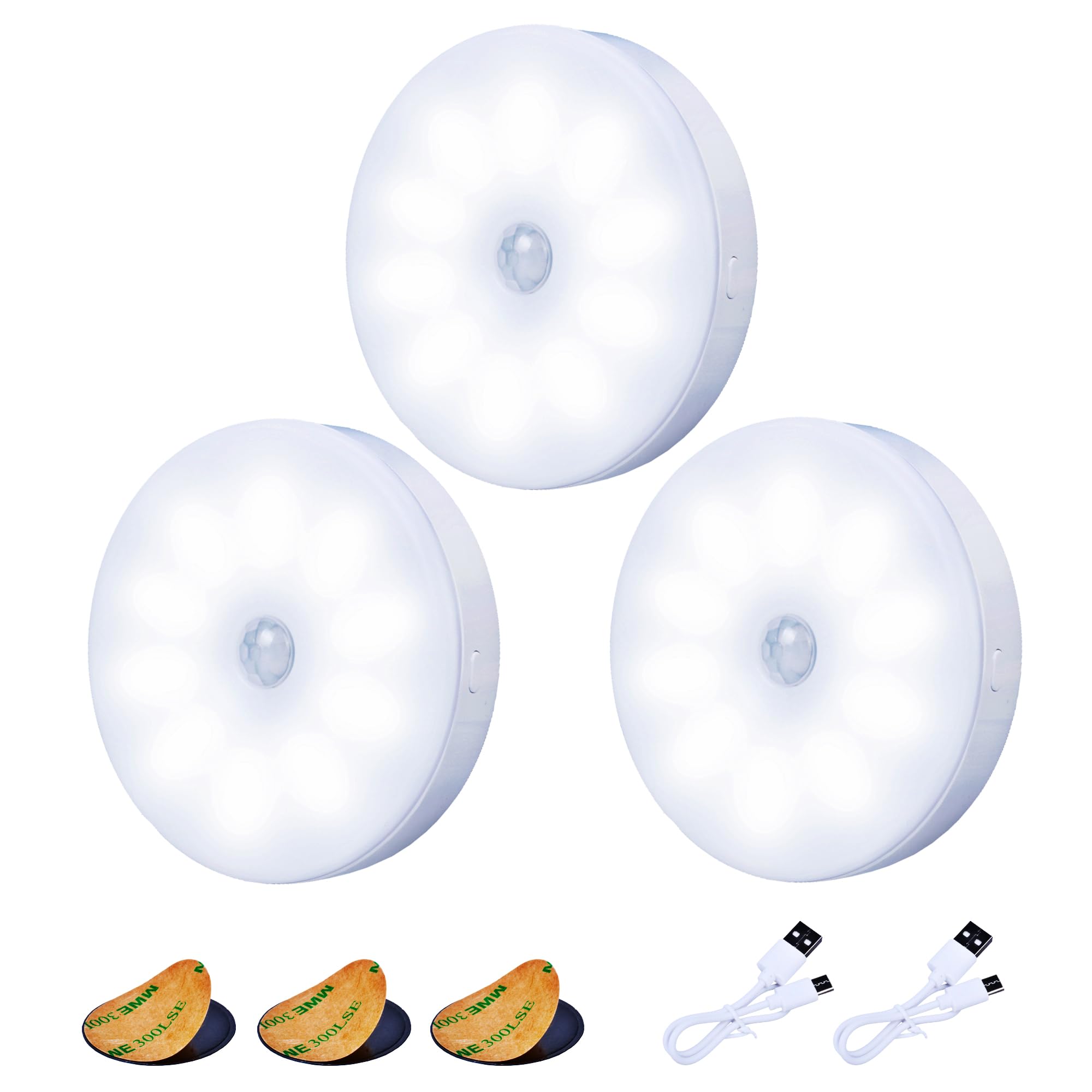 innolife Motion Sensor Light Indoor, 3 Pack Wireless LED Rechargeable Staircase Wall Night Light, Battery Operated USB Type-C Charging for Stair, Corridors, Closet, Kitchen Light Under Cabinets