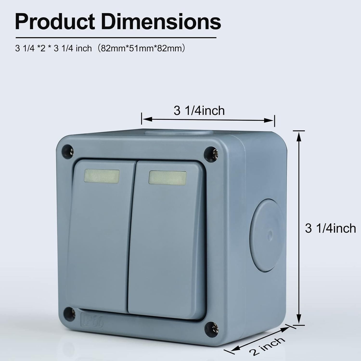 SuperInk Outdoor Light Switch, IP66 Waterproof SPDT Electrical Switch, 2 Gang 2 Way + 1 Gang 2 Way, Grey, 10A 110–250V, for Garden, Garage, Patio, with 10PK Black Cable Connectors