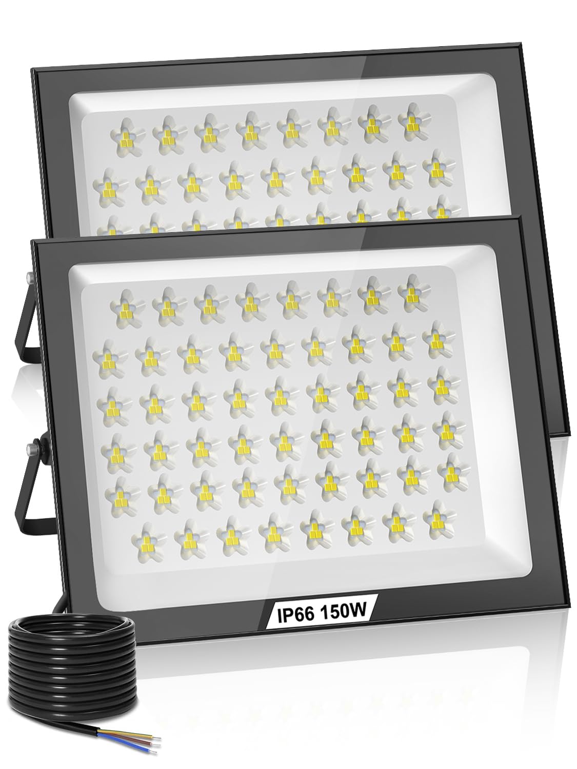 Projecteur LED Exterieur 150W 2 Pièces,15000LM Super Lumineux Spot LED Extérieur,6500K Blanc Froid Spot Extérieur Puissant,IP66 Étanche Eclairage Exterieur pour Jardin, Terrasse, Garage, Terrasse