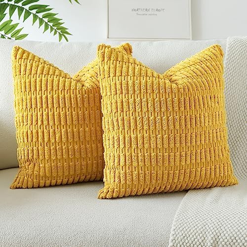 JOTOM Set of 2 Corduroy Soft Striped Cushion Covers 45x45 cm Deco...