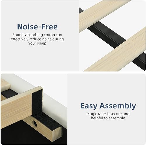 Miniatura 5 de Base de cama tamaño matrimonial con luces LED, plataforma tapizada de piel sintética con cabecera y soporte de listones de madera, no necesita