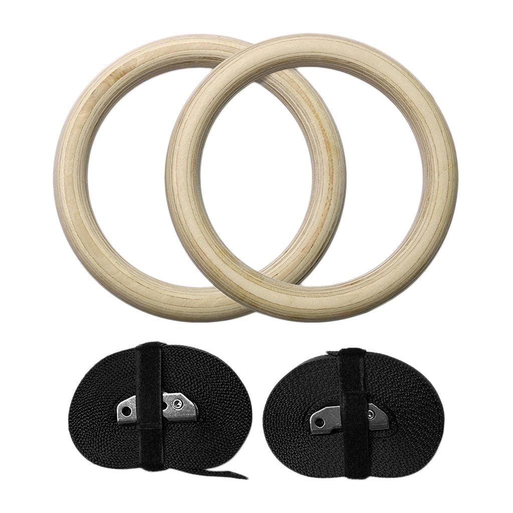 Anelli da ginnastica in legno con cinghie regolabili, attrezzatura da palestra resistente, 28 mm, legno + nero