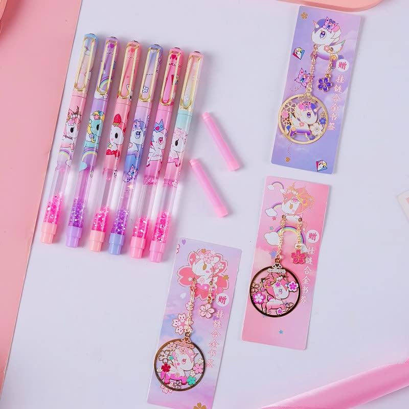 Image of Crackles Cute Unicorn Glittery Fountain Pen Set With Book Mark For Girls Stationery Writing Set For Kids (2 Pens, 4 Refills and 1 Bookmark)- Multi Color (Pack of 10)