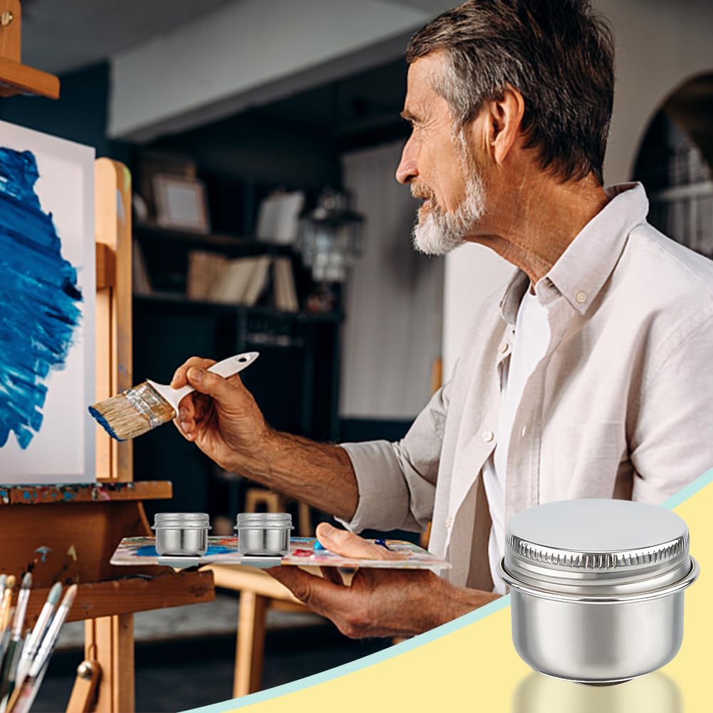 UNICRAFTALE 4 pz in Acciaio Inox Tazza di Pittura A Olio Tavolozze Contenitore Tazza di Metallo Mestolo Pittura Vaso Contenitore con Coperchio e Clip Bocca Grande Singolo Mestolo Tavolozza Tazza