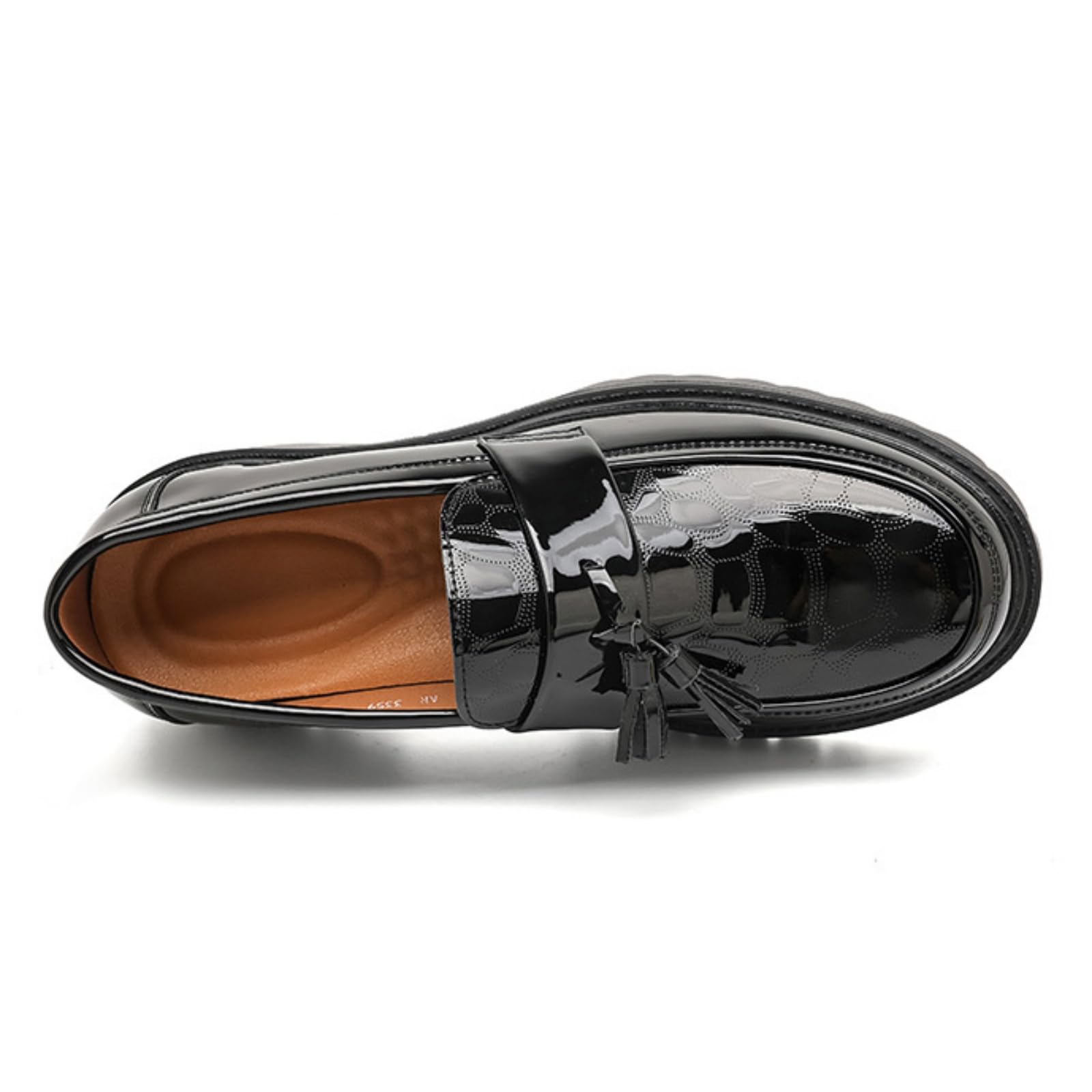 Mocasines Plataforma Hombre Zapatos Vestir Slip-On De Piel Charol | Zapatos Formales De Estilo Moderno Con Borlas, Puntera Redonda Y Suela De Goma, Para Bodas Y La Oficina