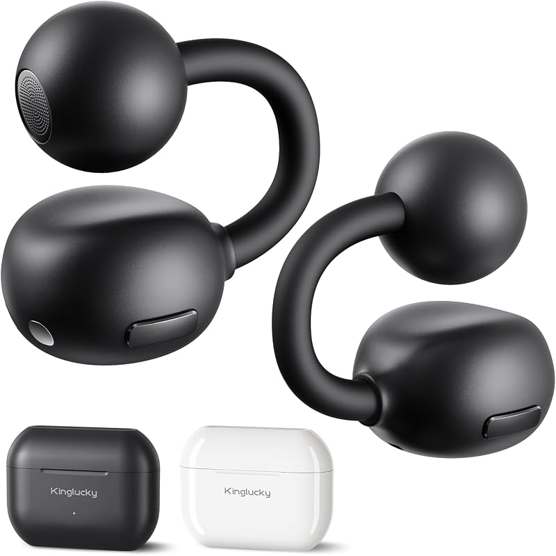 Kinglucky Clip On Earbuds for Small Ears, Open Ear Secure-Fit for Sports & Running, 4g Ultra-Light, Upgraded 50H Battery, Physical Button (No Accidental Touch), ENC Clear Calls, IPX6, Bluetooth 6.0