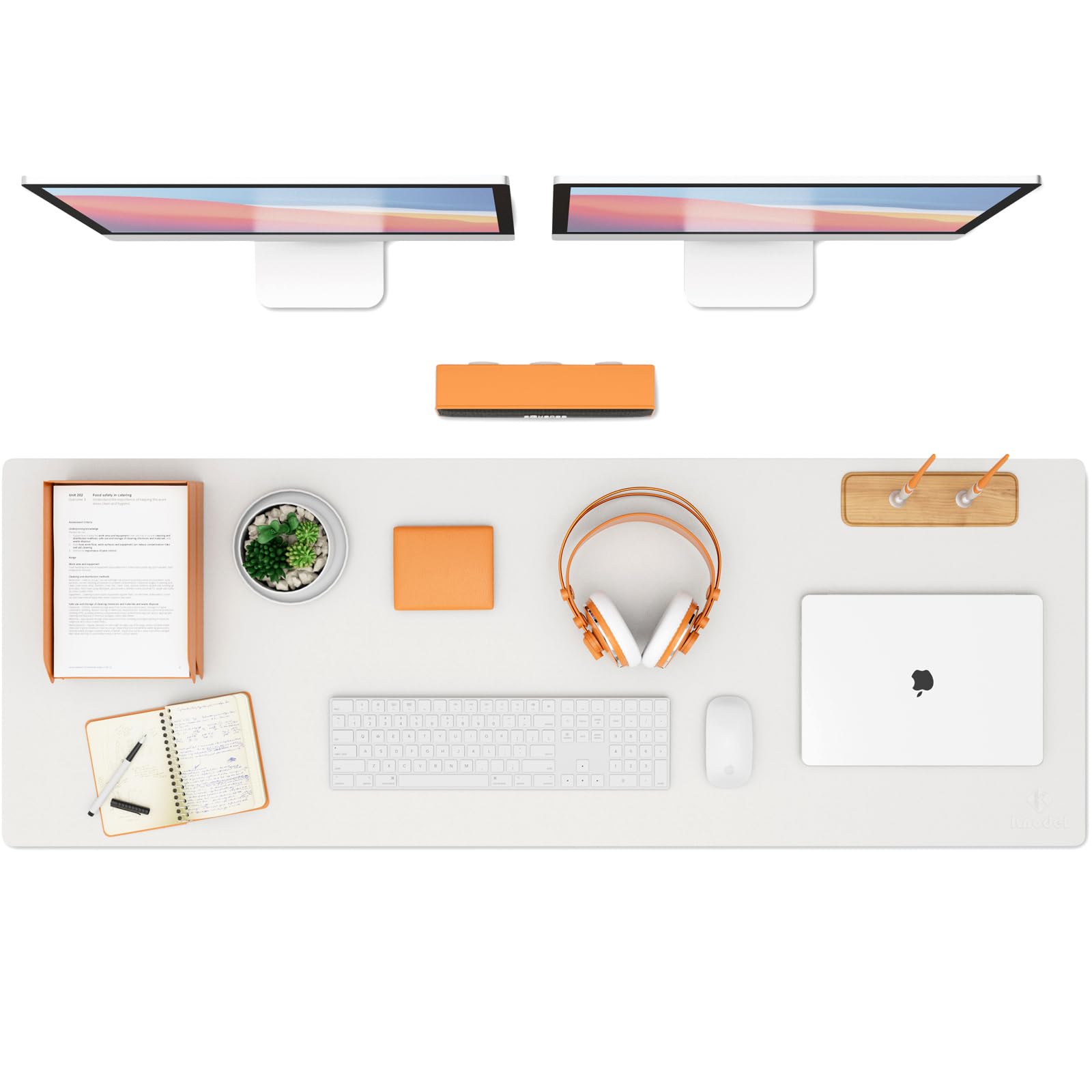 K KNODEL Tappetino Scrivania, Sottomano Scrivania, 120cm x 43cm in Similpelle PVC, Tappetino per Laptop, Copri Scrivania, Doppia Facciata (Bianco)