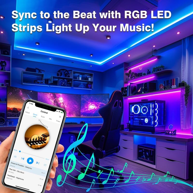 Miniatura 5 de Tira de luces LED de 50 pies para dormitorio, tiras de luz LED con aplicación, luces de sincronización de música para dormitorio, luces LED para
