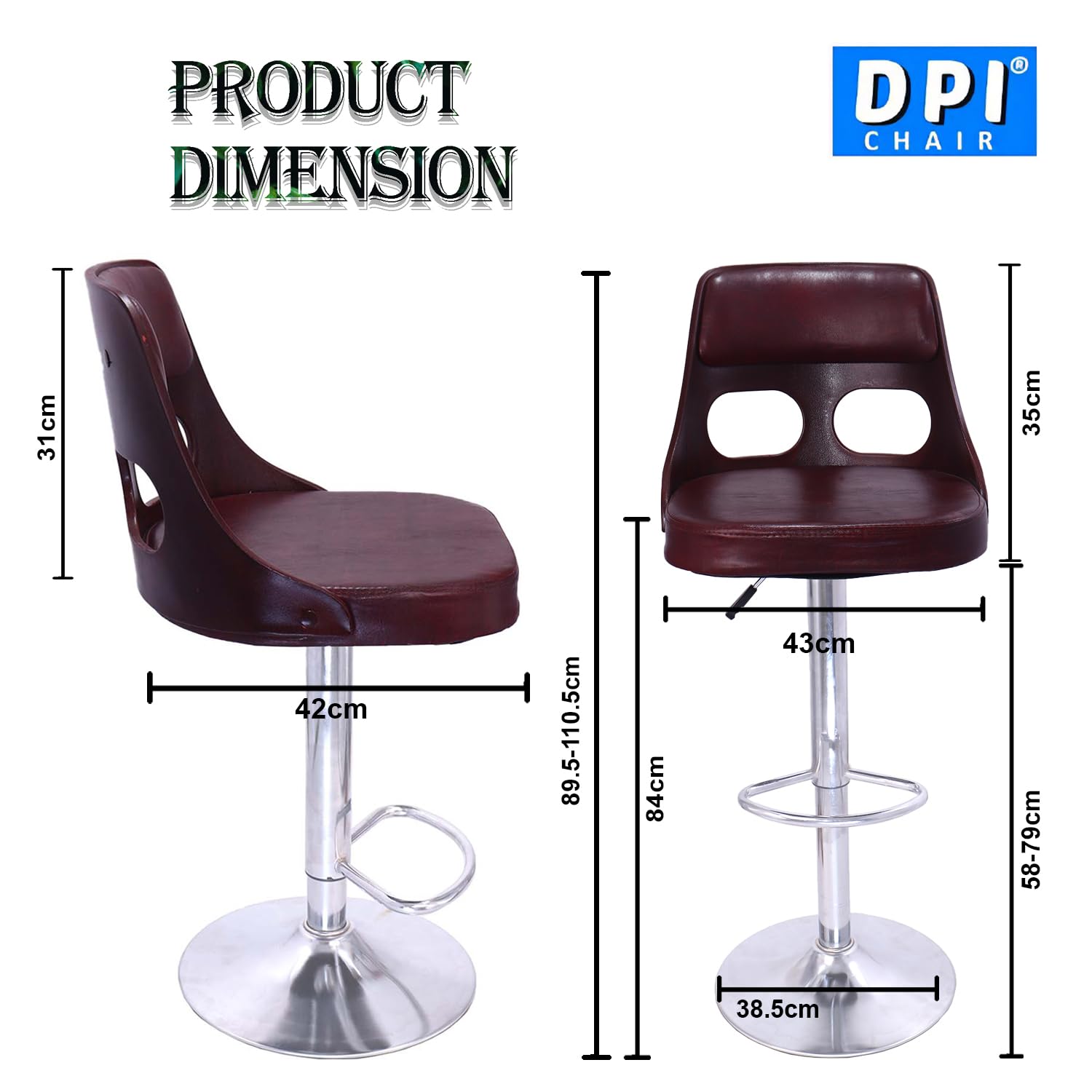 DPI Bar Stool Adjustable Height & 360° Revolving Swivel Seat Top Kitchen Chair Suitable for Cafeteria Dining Office Shops | (Cherry) 3
