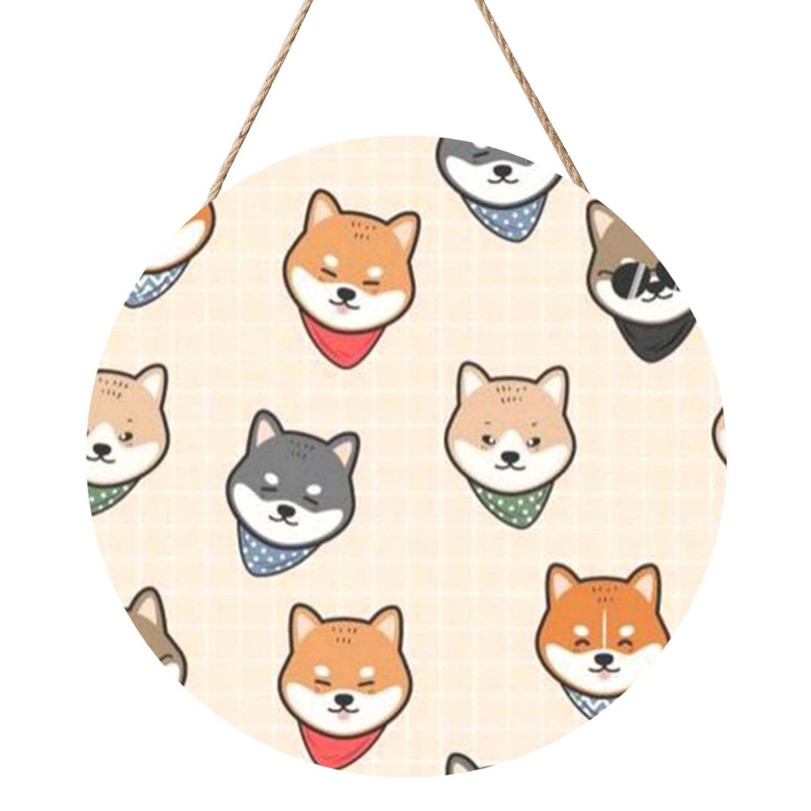 InOmak Shiba Inu Shiba Inu Pattern, Round Wood Panel Painting 12 in, Wall Hanging Painting For Home