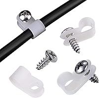 Vista 8 de RGBZONE 120 clips de cable tipo R blancos de 3/8 pulgadas con tornillos, clips de alambre de plástico de nailon para gestión de cables eléctricos