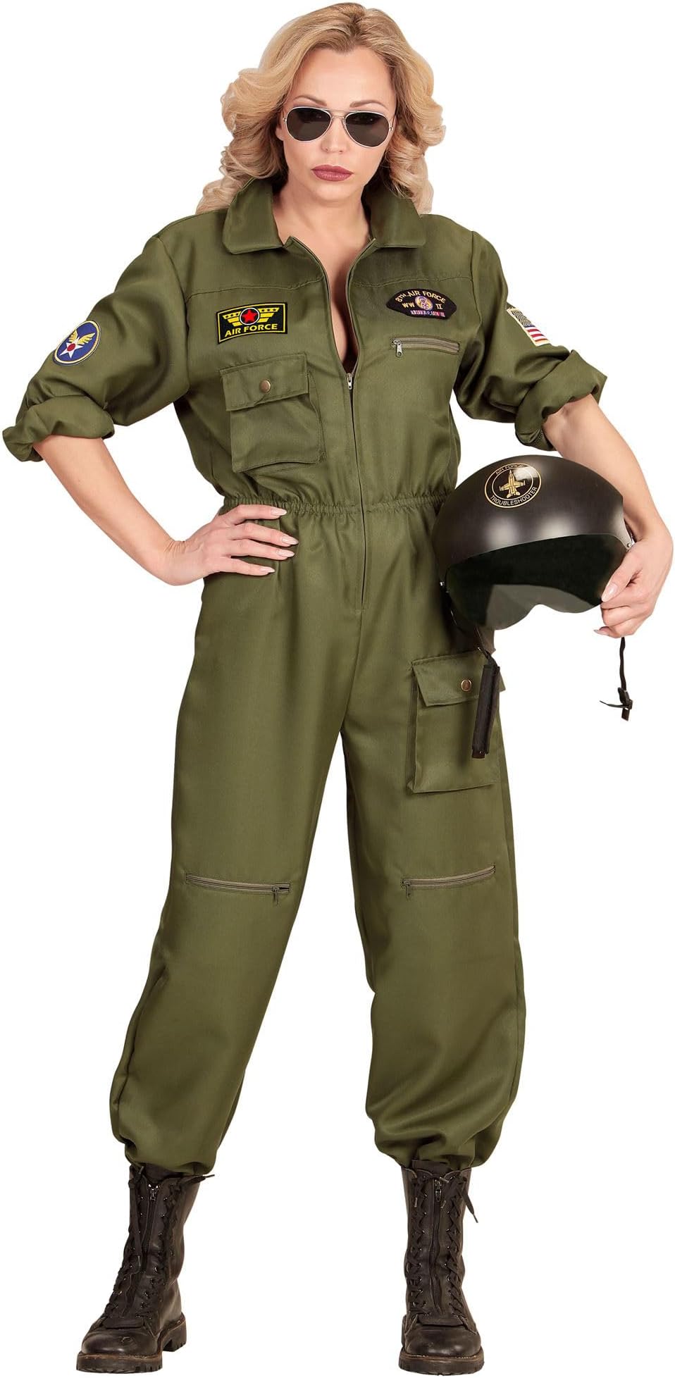 WIDMANN Ladies All-in-One Fighter Jet Pilot Costume. Halloween, Carnival and Hen Night