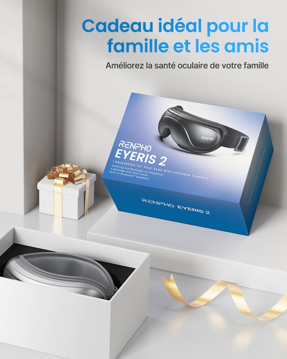 RENPHO Eyeris 2 - amélioré masseur oculaire avec chaleur, vibrations compressions, 5 modes, Masque de massage rechargeable pour les yeux secs, les poches sous les yeux, les cernes