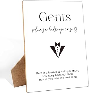 Gentlemen Bathroom Sign for Wedding Reception, 8×11 Inch Wooden Sign With Stand, Wedding Bathroom Basket Supplies, Minimalist Table Decor for Bridal Shower, Engagement Party Decorations