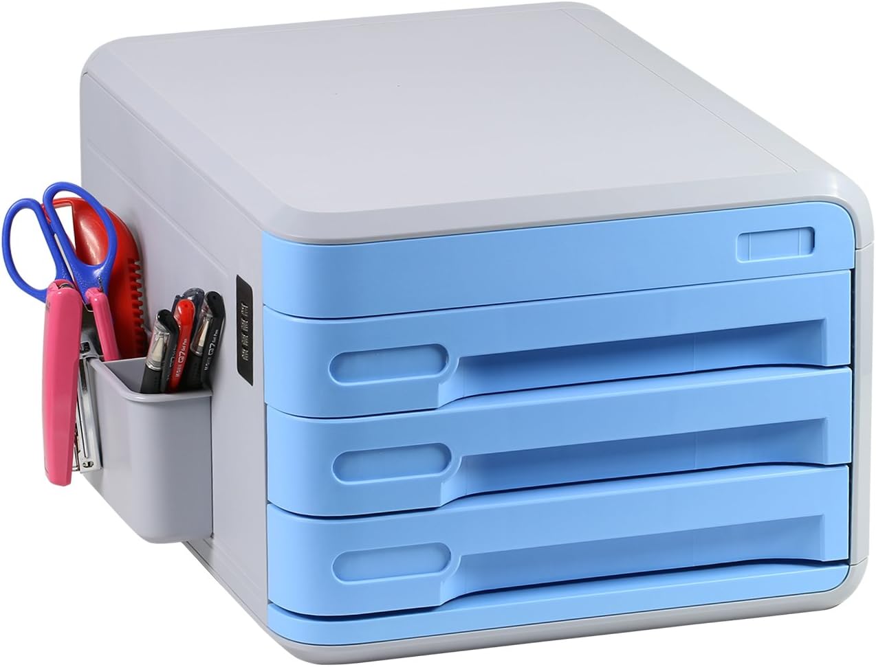 Desk Storage Drawer, 3 Storage Drawers and File Sorters with Combination Lock for Documents, Papers, Files, Pens and Other Office Essentials, Desk Filing Cabinet with Coded Lock - Blue