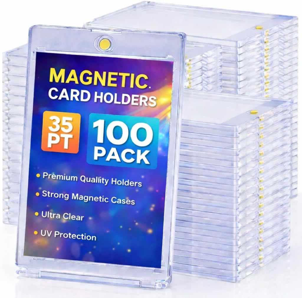 100ct Magnetic Card Holders, Magnetic 35pt One Touch Card Holders, U-V Protection Hard Plastic Display Case for Sports Cards, TCG, Pokemon, and More