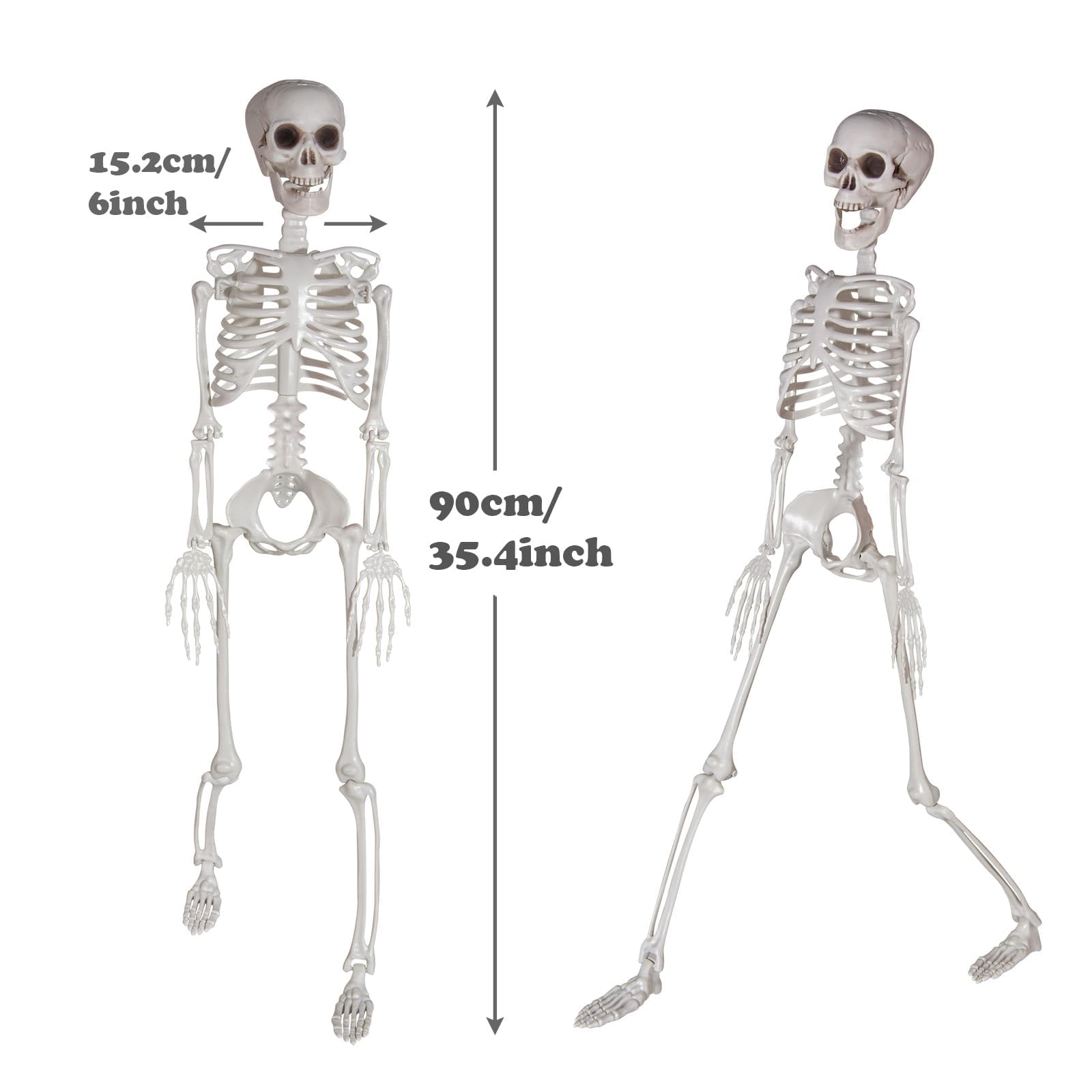 Scheletro per Halloween, in plastica, 90 cm, con articolazioni mobili, per Halloween, casa, giardino, casa, terrazza, decorazione (1 Pezzi)
