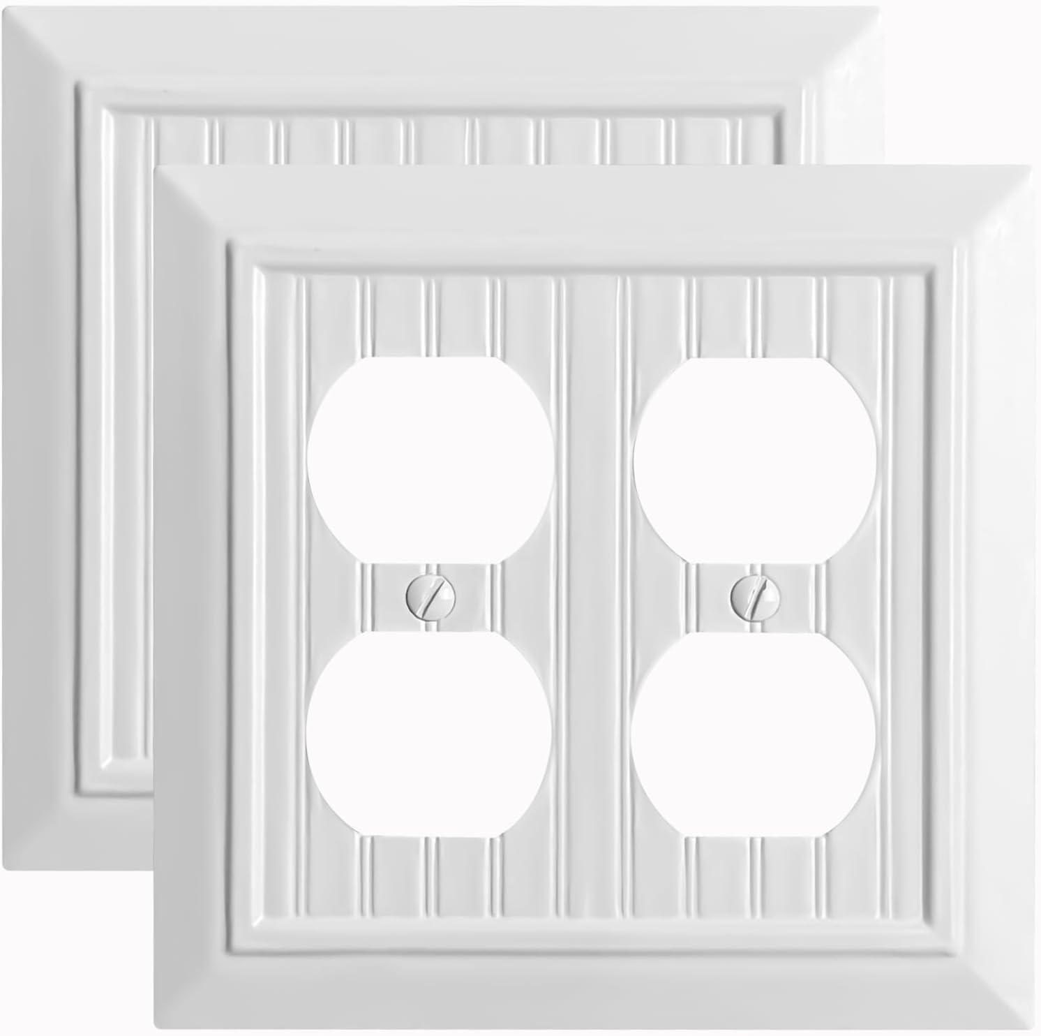 Beadboard Outlet Covers Wall Plates, Bamboo Fiber Light Switch Covers, Natural Material Electric Receptacle Decorative Switch Plate Outlet Cover Pure White (1 Gang Duplex 4 Pack)
