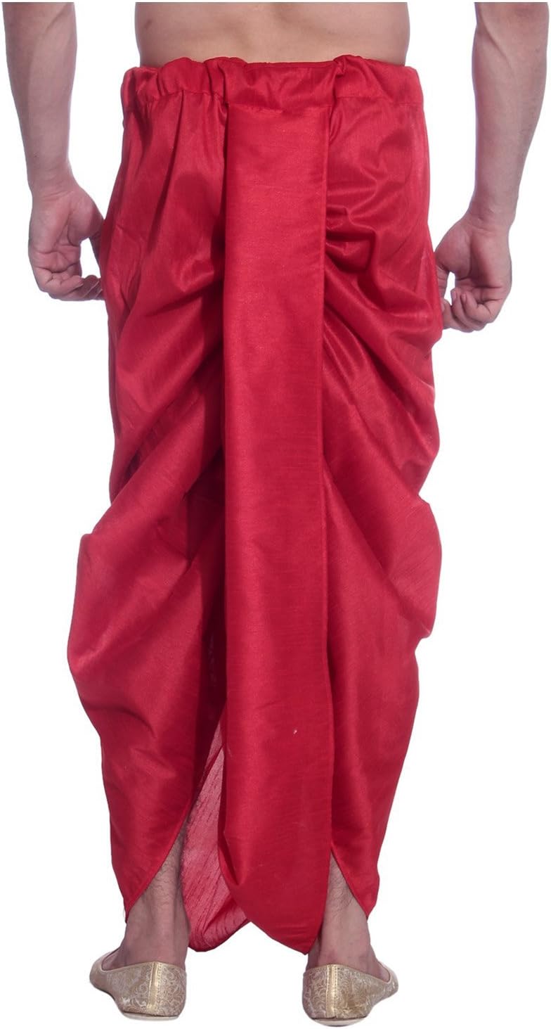 Royal Men's Threadsart Silk Dhoti Red