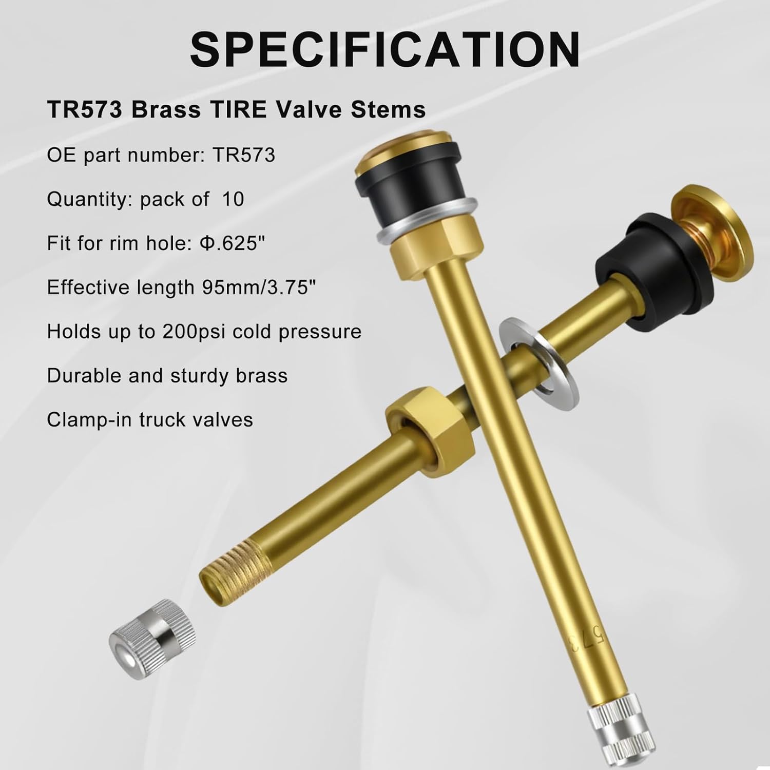 MuHize TR573 Valve Stem(Pack of 12), Brass Commercial 4-3/8 Valve Stems, Truck Valve Stem for Rim Φ.625