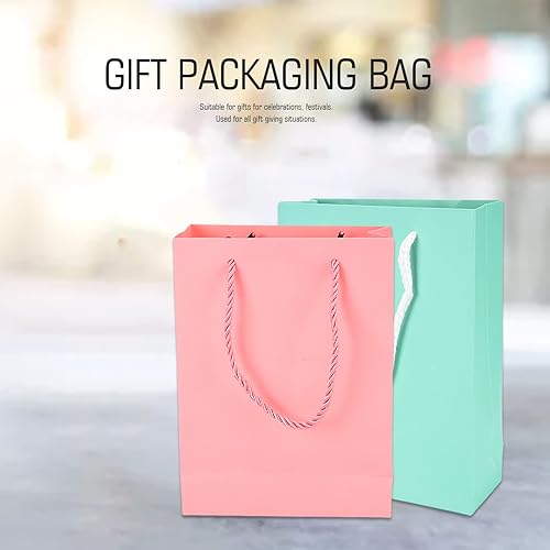 Miniatura 4 de BORDSTRACT Bolsas de embalaje de regalo de papel, 10 bolsas reutilizables de color puro, 5 rosas y 5 verdes con asa, bolsa vertical de regalo para