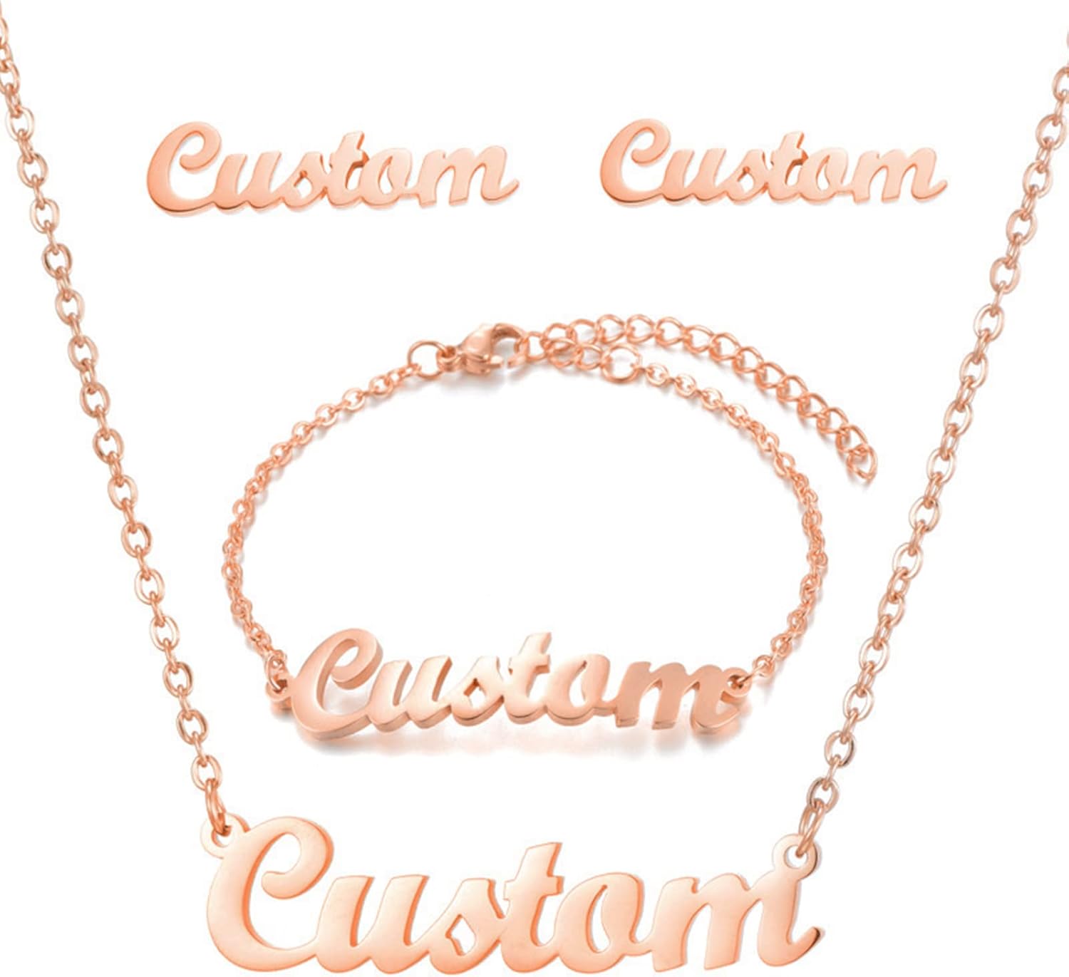 MOTICIUS Custom Name Necklace for Women Custom Name Bracelet Earrings Personalized Jewelry Set with Text Personalized Jewelry Set Gift for Women Mom