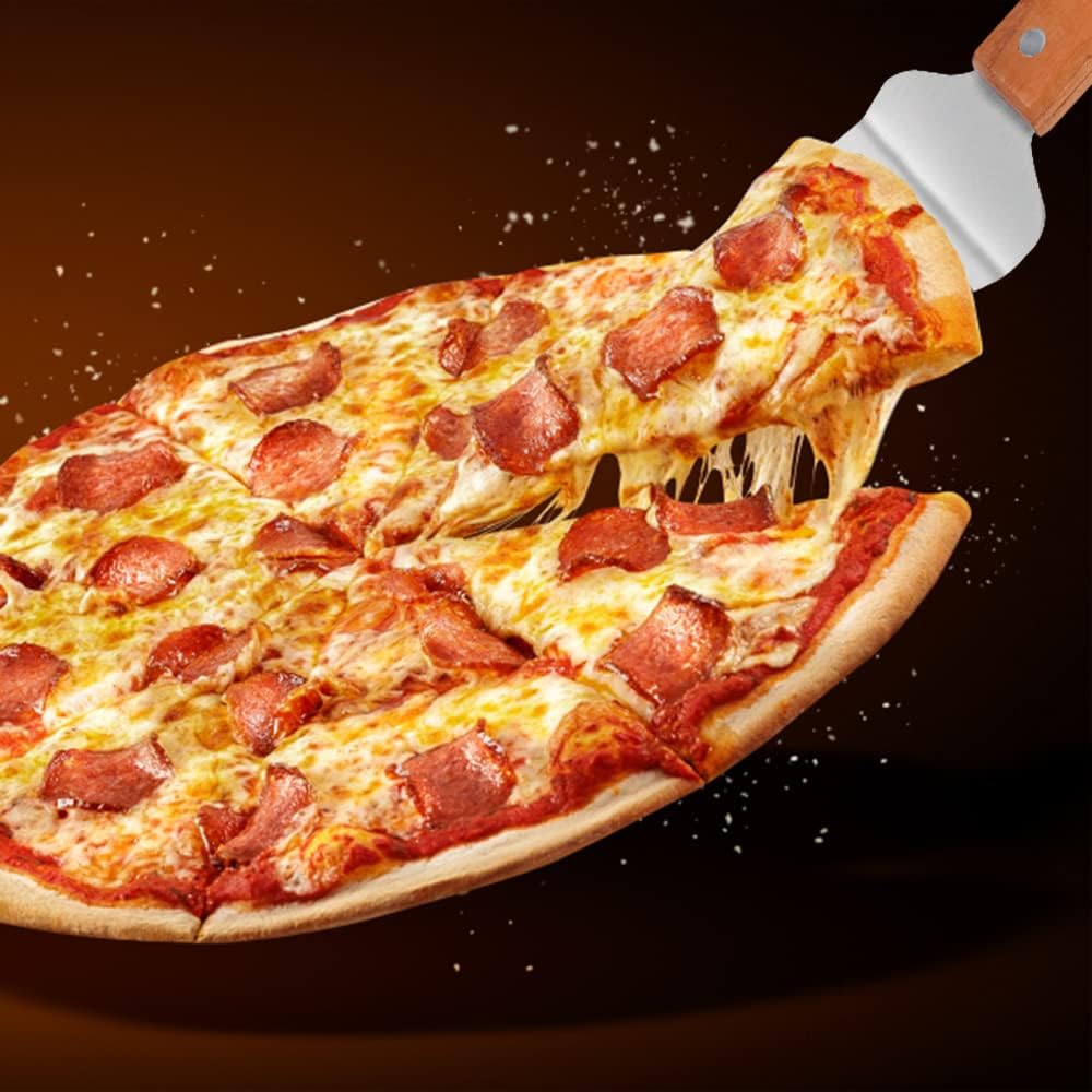 20 Pack Wood Handle Pizza Pie Server Stainless Steel Cake Server, Cake Holder Transfer Triangular Spade Spatula Shovel for Pizza Cake Biscuit Baking