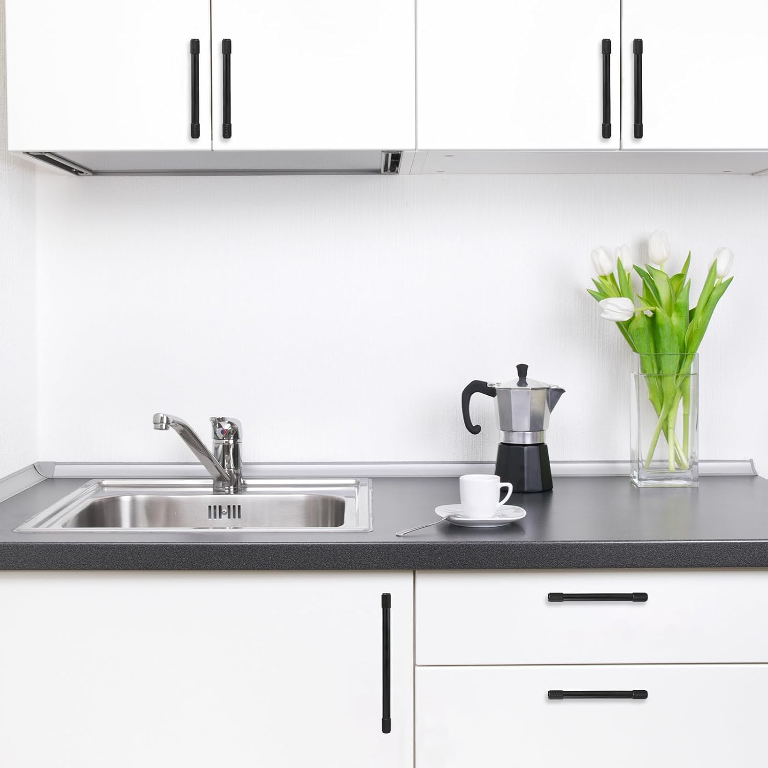 10 Pack 5 inch(128mm) Matte Black Kitchen Cabinet Handles Knurled Cabinet Pulls Black Drawer Pulls Kitchen Cabinet Hardware Dresser Handles