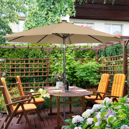Panana 2.7M Garden Parasol With 24 Solar Led Lights Sun Shade Outdoor Umbrella 8 Sturdy Ribs With Crank And Tilt Mechanism For Poolside, Deck, Patio And Balcony (Khaki) - 7