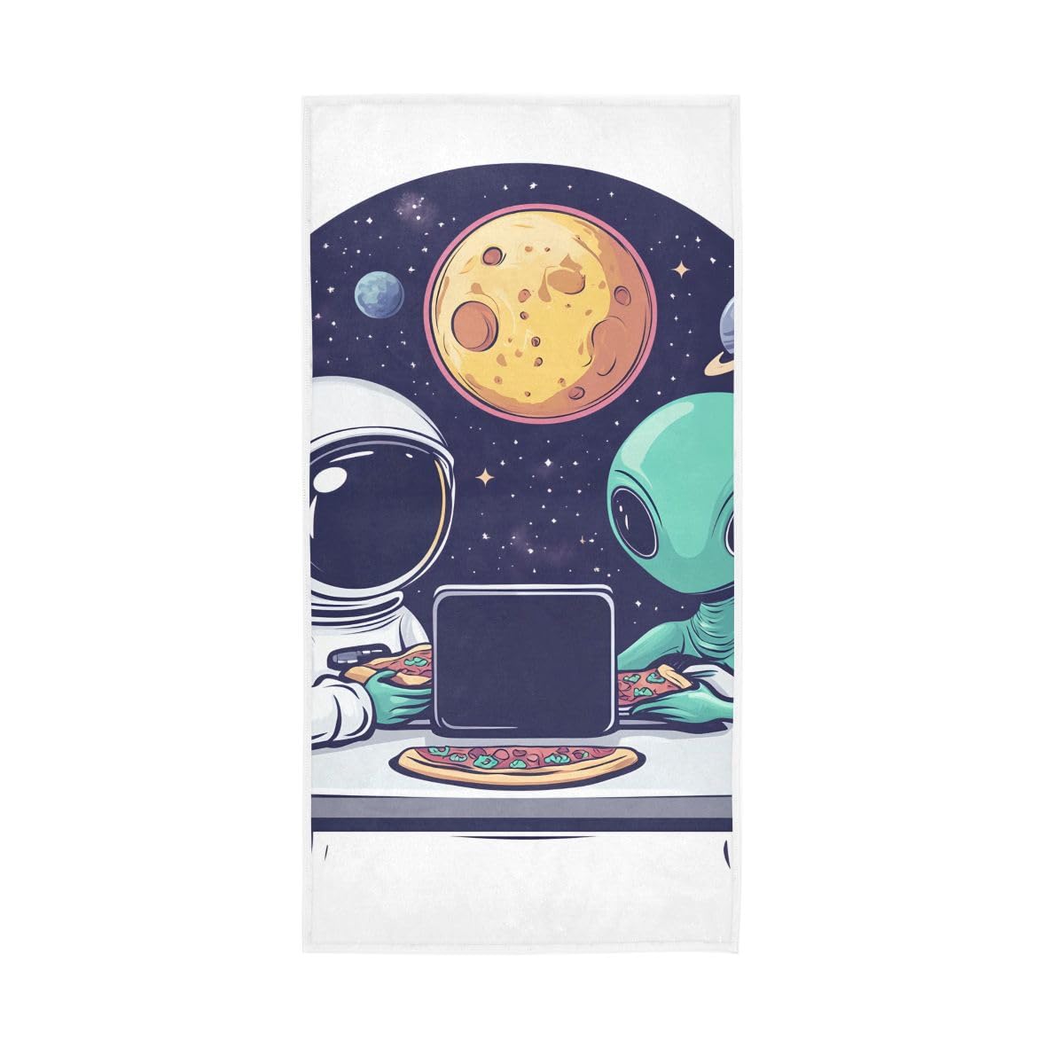 HUYGD Astronaut and Alien Hand Towel, Multipurpose Hand Towels Cotton for Bathroom, Gym, Hotel, Spa 15 x 30 Inches