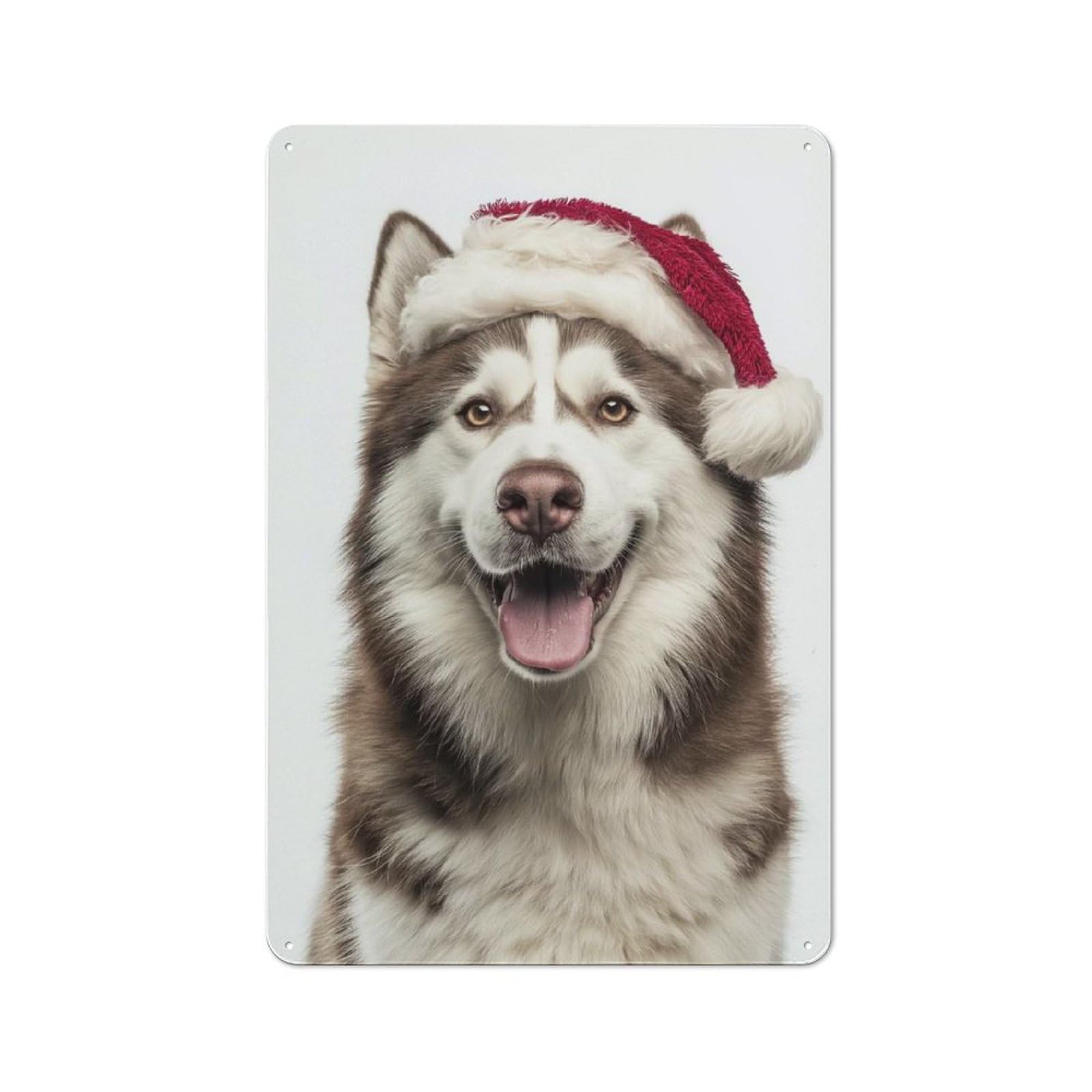Junmoney Siberian Husky Dog With Santa Hat Metal Plaque 30X20cm With For Garage Wall, Retro Decor, For Garage Decor Collectors Refreshing A Room In Autumn