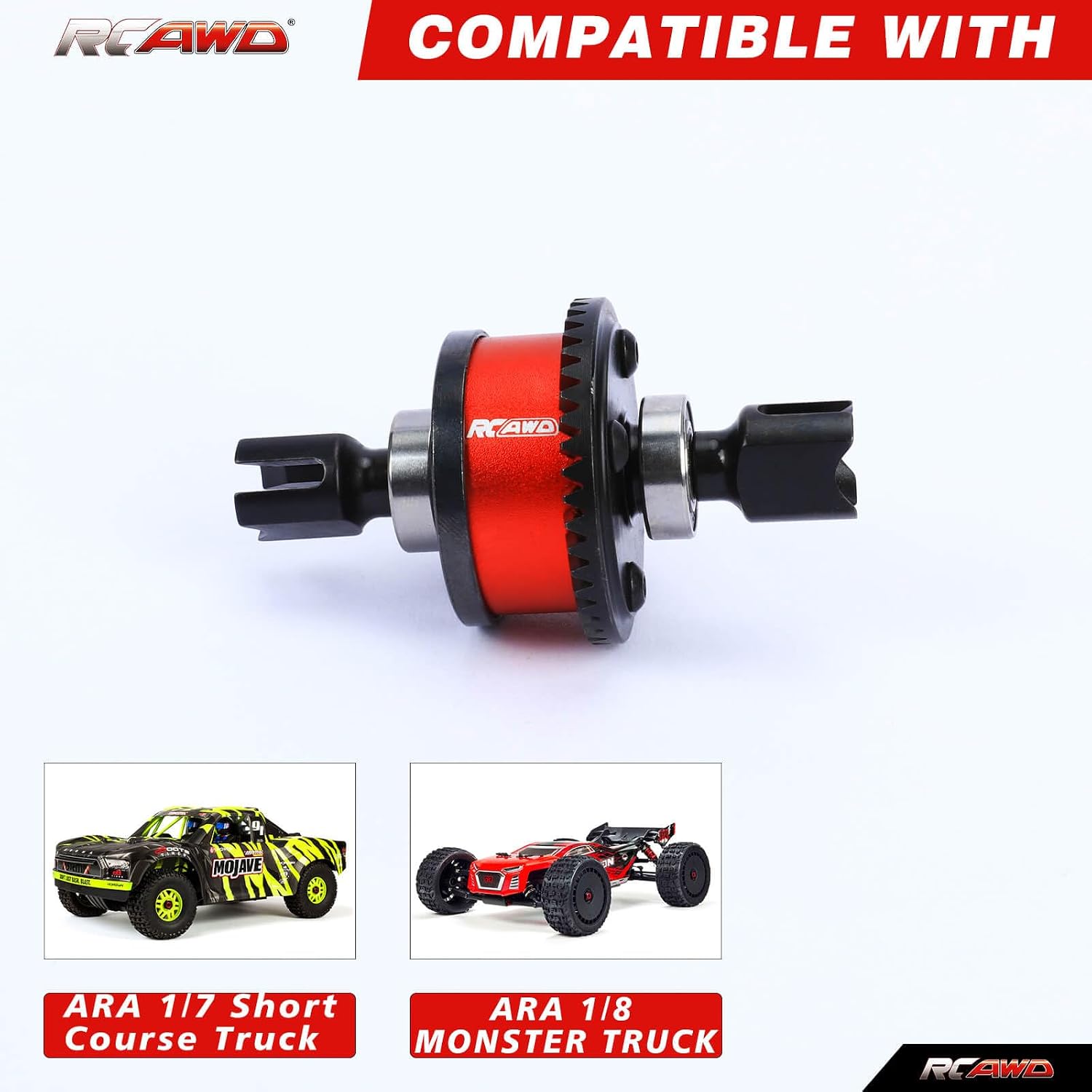 RCAWD 43T Front Rear Differential with 40CrMo Steel Bearing Base for Arrrma 1/7 Felony Fireteam Infraction 6s blx 1/8 Mojave Kraton Notorious Diff Gear Typhon 6s Upgrades Part