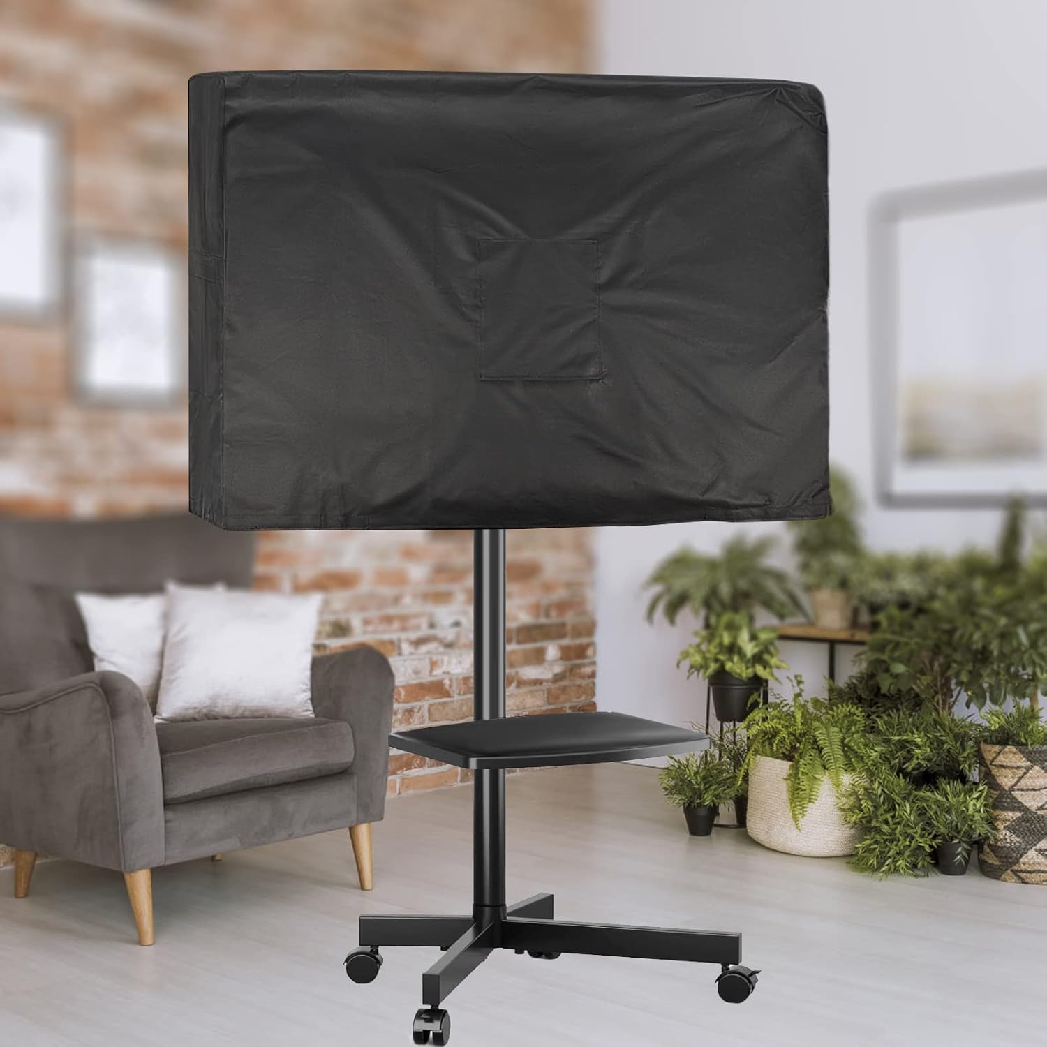 Mobile TV Stand Cover for 45-58 Inch Mobile Television Cart, Waterproof Outdoor TV Cover Dustproof Television-Screen Covers Only - 57" L×7" W×31" H, Black