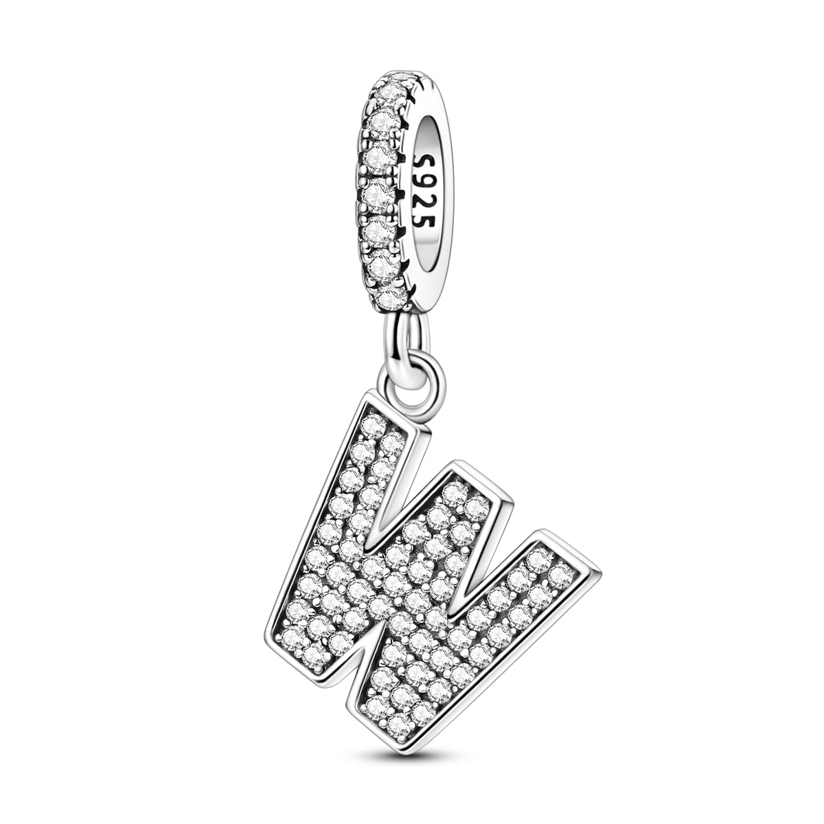 Hapour Letter 925 Sterling Silver Charm with Cubic Zirconia Alphabet A-Z Initial Dangle Charms Beads Pendent DIY Jewelry for Bracelets Necklace