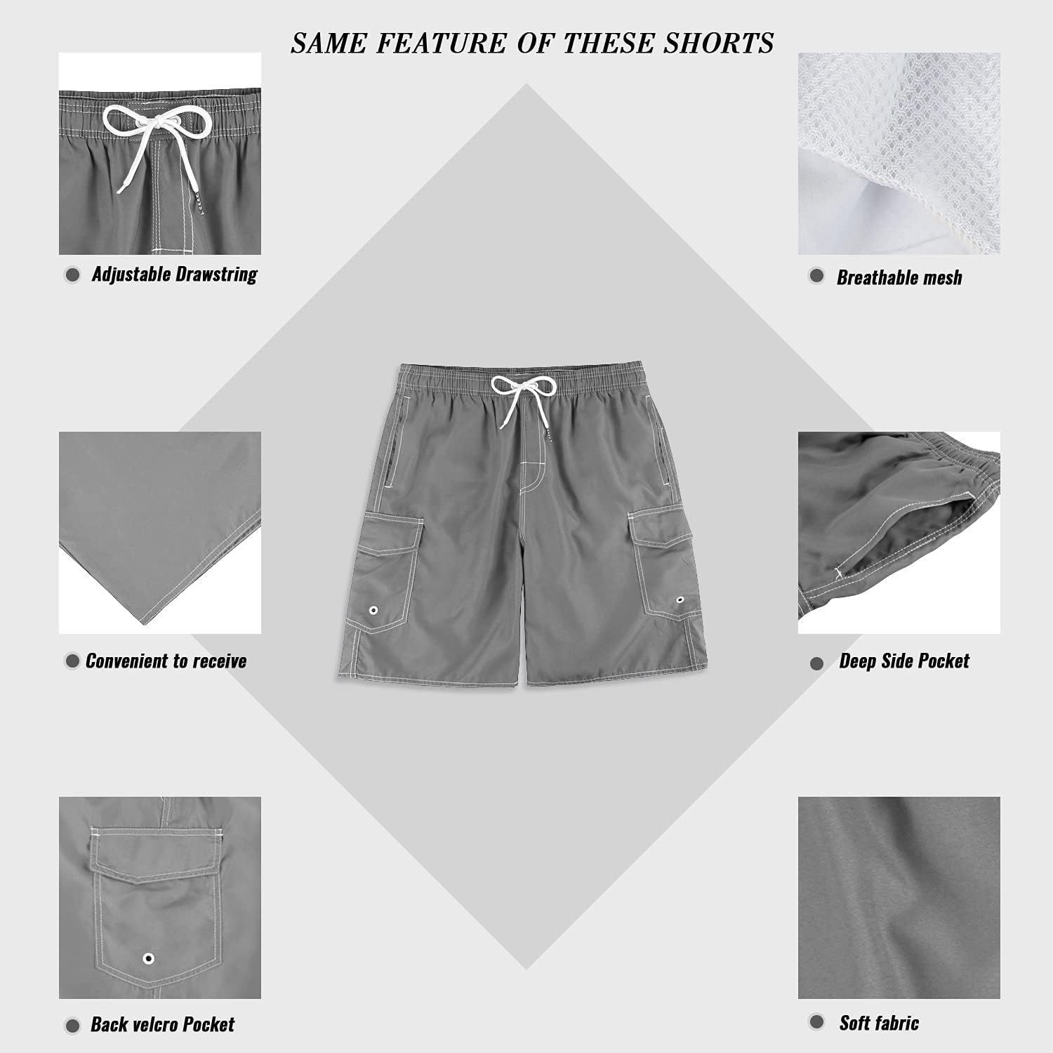 MILANKERR Men's Swim Trunk Swimming Shorts with Pockets S Gray