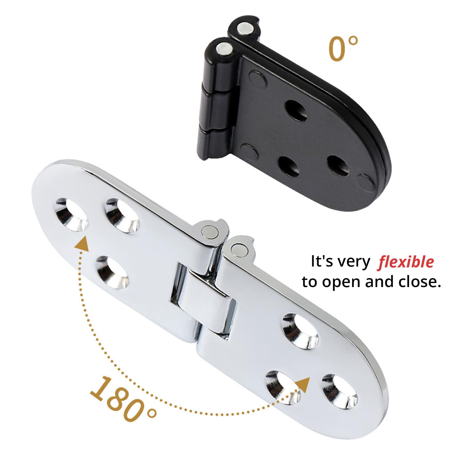 4Pcs Folding Flip Top Hinge Round Edge 180 Degree Zinc Alloy Door Hinge Folding Table Hinges Tray Backflap Hinges for Table Cabinet Closet Door Furniture Gold - Image 3