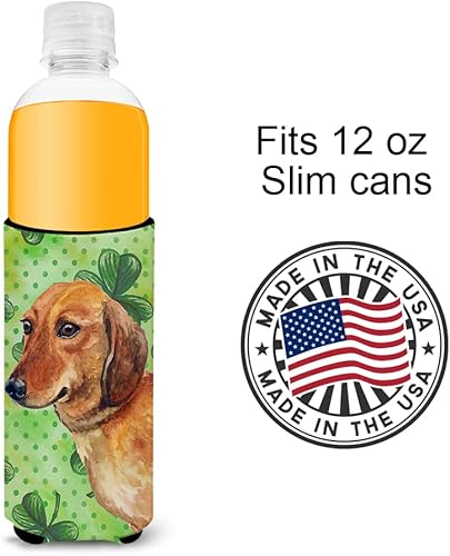 Miniatura 6 de Caroline's Treasures BB9826TBC Dachshund St Patrick's Tall Boy Hugger, verde, funda enfriadora de latas, lavable a máquina, funda aislante plegable