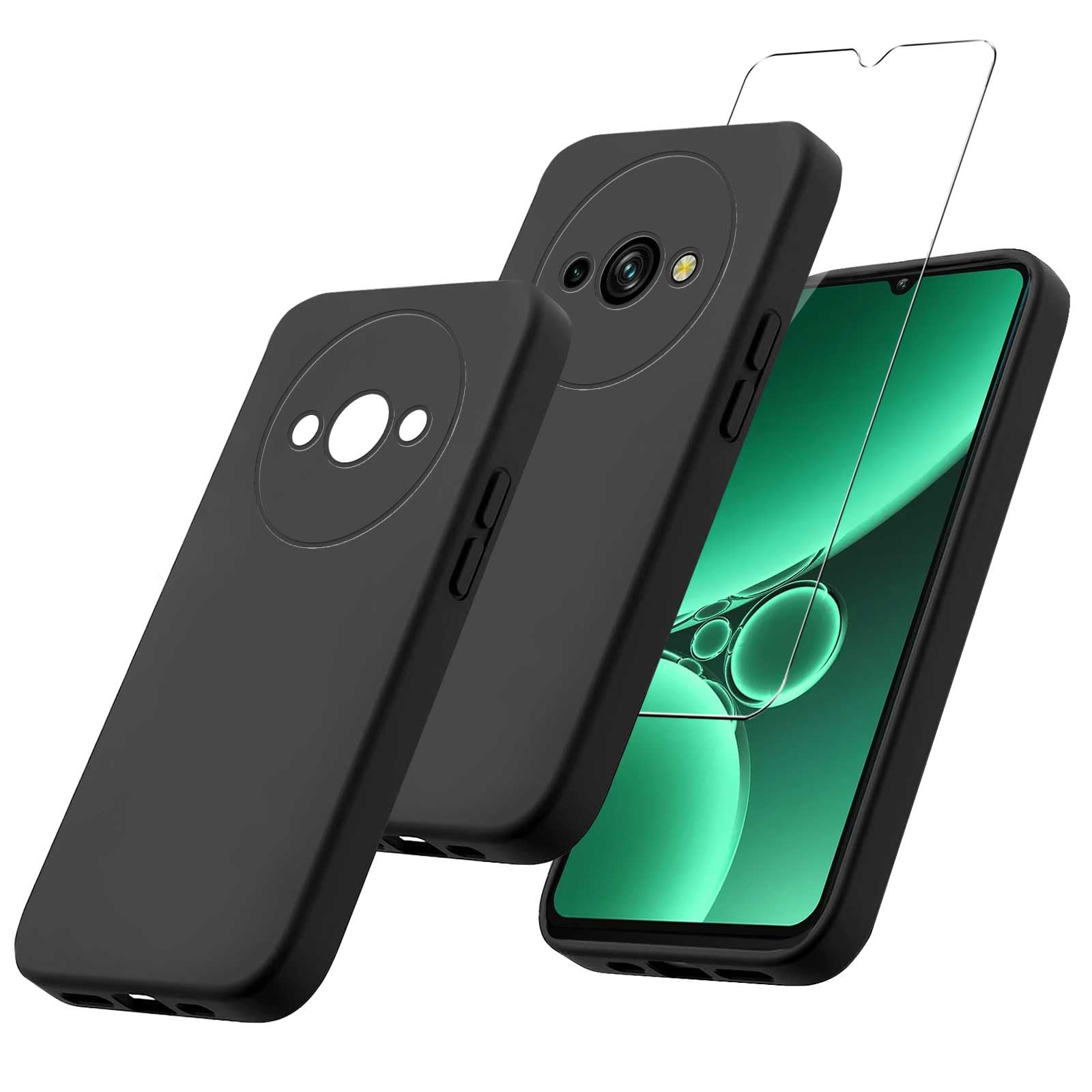 HuiYouMY Cover per Oukitel C59/Oukitel C59 Pro (6.88) con 2 Pezzi Pellicola Protettiva in Vetro Temperato, Black Custodia Silicone Morbida TPU Ultra- Sottile AntiGraffio Antiurto Case -Nero
