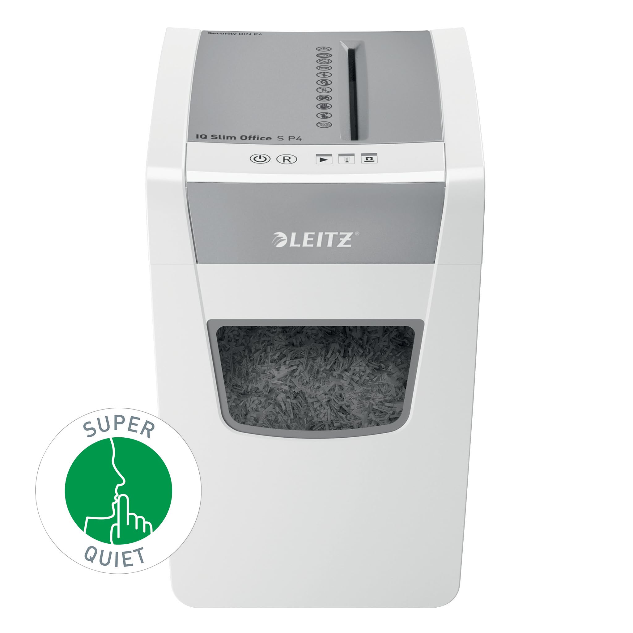 Leitz IQ Slim Office S 80980000 Paper Shredder, Capacity 14-12 Sheets (70-80 g/m²), Shredder, Safety Level P4, 23 Litre Collection Tray, Particularly Quiet, Shredder for Office and