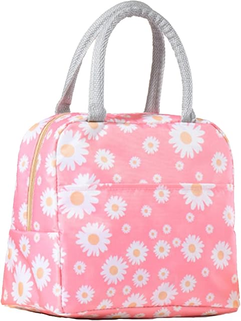 Elionless Insulated Lunch Bag, Portable Thermal Lunch Bags Cooler Bag Lunch Box Organizer Tote Bag for Women Adults Kids Girls Work School Picnic Camping Travel (Daisy Pink)