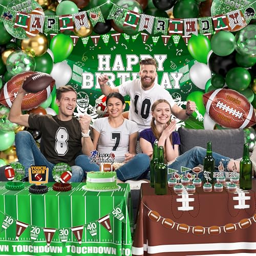 Image of Football Birthday Party Decorations Superbowl Football Party Decoration Supplies Include Balloon Arch Kit Birthday Banner Backdrop Touchdown Tablecloth for Football Game Day Tailgate Party