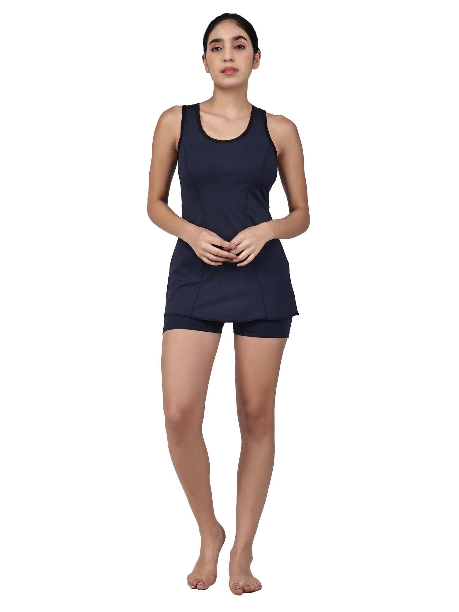 Women’s 2-Piece Swim Dress & Boyshorts Set – Racerback Tankini Top with Slim-Fit Swim Shorts – Modest Athletic Bathing Suit for Swimming, Water Aerobics & Gym-image-3